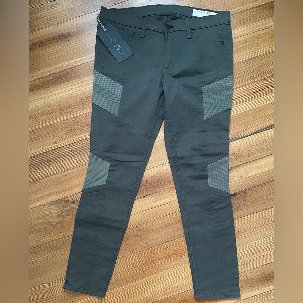 Rag & Bone Army Green Skinny Jeans with lamb leather accents